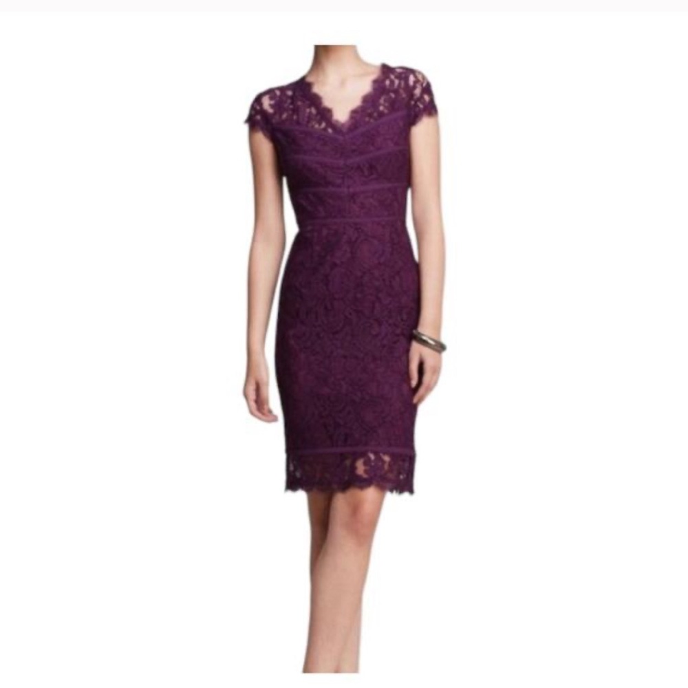 Adrianna Papell plum Purple dress size 8 dark romantic coquette sheath lace